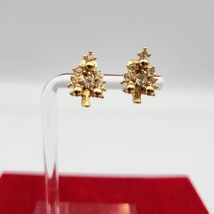 Elegant Gold Tone Tree With Clear Rhinestones Women's Earrings